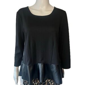 Ann Taylor Black Faux Leather Peplum Blouse
